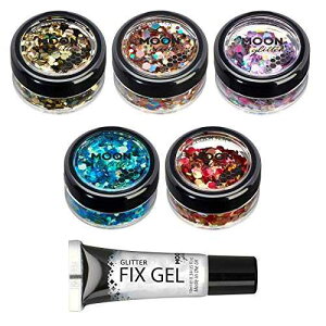 Moon Glitter �� Mystic Chunky Glitter - ��A�́A�܁A���A�O�p 100% ���ϕi�O���b�^�[ - 0.10 �I���X - 5 �Z�b�g Mystic Chunky Glitter by Moon Glitter 100% Cosmetic Glitter for Face, Body, Nails, Hair and Lips - 0.10oz