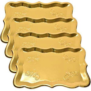 Gift Boutique 10 Gold Rectangle Trays for Dessert Table Serving Parties 9 x 13 Heavy Duty Disposable Paper Cardboard in Elegant Shape for Platters, Cupcake, Birthday Parties, Dessert, Weddings and More Food Safe