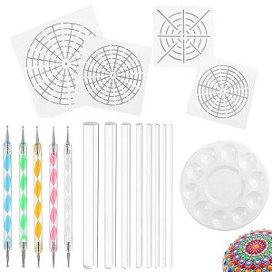 Whaline 18 Set Art Dotting Tools Mandala Dotting Tools Including 4 Mandala Stencils, 8 x Acrylic Rods, t Tray and 5 Double Sided Dotting Tools
