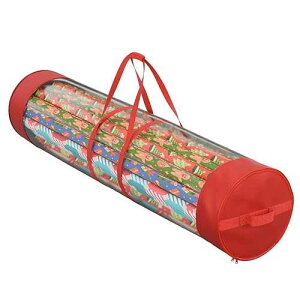 ProPik Gift Wrap Organizer, Wrapping Paper Storage Bag, Fits Holiday Papers 40 Inch Long, Holds Up To 24 Rolls, Heavy Duty Clear PVC Bag with Handles (Red & Clear)