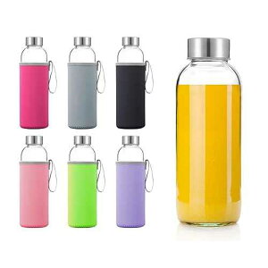 Otis Classic Glass Water Bottles 6 Pack With Sleeves and Stainless Steel Lids - 18oz Size - Leak Proof Caps, Reusable and Perfect For Travel and Storing Beverages Juice, Smoothies, Kombucha, Kefir, Tea
