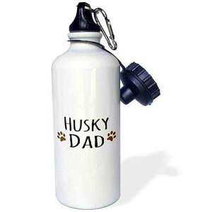 3dRose "Siberian Husky Dog Dad-Doggie by breed-brown muddy paw prints-doggy lover pet owner love" Sports Water Bottle, 21 oz, White