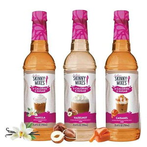 Jordans Skinny Syrups Sugar Free Coffee Lovers Trio Vanilla, Hazelnut, and Caramel, Gluten Free, Keto, Kosher - Made in the USA MELKESDE Jordans Skinny Syrups Sugar Free Coffee Lovers Trio Vanilla, Hazelnut, and Car
