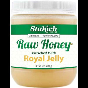 Stakich Royal Jelly Enriched Raw Honey - Pure, Unprocessed, Unheated - 5 Pound (80 Ounce)