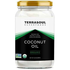 Terrasoul スーパーフード精製済み (ココナッツの味や香りなし) オーガニックココナッツオイル、2 ポンド (ガラス瓶) Terrasoul Superfoods Refined (No Coconut Flavor or Scent) Organic Coconut Oil, 2 Pounds (Glass Jar)