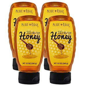 Slide Ridge ���n�j�[ 12 �I���X �X�N�C�[�Y�{�g���A�I�[���i�`������ & ���h�� 4 �p�b�N Slide Ridge Raw Honey 12 oz Squeeze Bottle, All Natural & Unfiltered 4 Pack