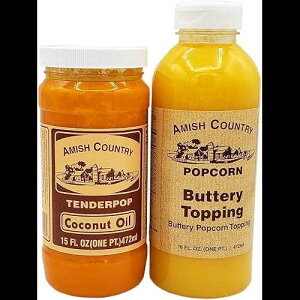 Amish Country Popcorn | Coconut Oil and Buttery Topping Bundle | 15 oz Coconut Oil and 16 oz Buttery Popcorn Topping | Old Fashioned, Non-GMO and Gluten Free