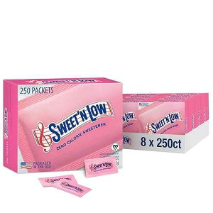 Sweet'N Low Zero Calorie Sweetener Packets, 250 Ct Box, 8 Pack, Kosher & Gluten Free, Low Glycemic Index, Individual Tea and Coffee Sweetener Packets
