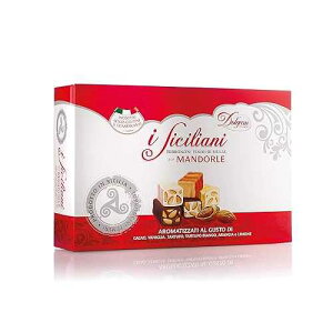 I Siciliani 17.6oz (500g.) Soft Almond Torrone Nougat Covered in variety flavors of chocolate bite size Individually wrapped Assorted Mix in a nice Gift box approx. 40-42 pieces made in Sicily.NO PRESERVATIVES & GLUTEN