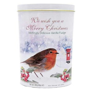 Gardiners of Scotland Handmade Fudge 250g Tin, Robin Christmas Vanilla Fudge