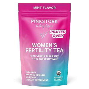 Pink Stork Organic Fertility Tea for Women Fertility Supplements for Women with Chaste Tree Berry (Vitex) + Red Raspberry Leaf Hormone Balance Herbal Tea for Conception Support USDA Organic, Caffeine Free - Mint, 15 S