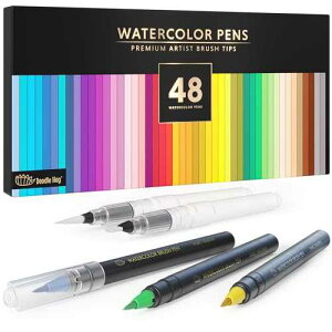DOODLE HOG 48 Premium Watercolor Pens +2 Highly Blendable Markers, Real Brush Tip Watercolor Markers, Art Supplies for Adults, 48 Colors Gift Box