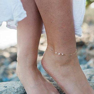 �W���p�[�� �r�[�Y �`�F�[�� �N���X�^�� �A���N���b�g 14K �S�[���h �t�B�� - 8 �C���`�A2 �C���`�̒��߉\�ȃG�N�X�e���_�[�t�� - 6 ���̒a���� Freshwater Pearl beaded chain crystal anklet in 14k gold fill 