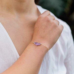 14K �S�[���h �t�B���̃A���W�X�g �r�[�Y �o�[ �u���X���b�g - �{���̕�� Luna Tide Amethyst Bead Bar Bracelet in 14K Gold Fill - Genuine Gemstone