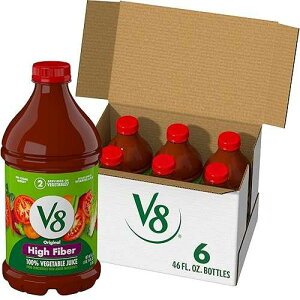 V8 High Fiber Original 100% Vegetable Juice, 46 fl oz Bottle (6 Pack)