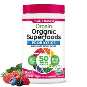 Orgain Organic Greens Powder + 50 Superfoods, Berry - 1 Billion Probiotics for Digestive Health, , Vegan, Plant-Based, Gluten-Free, Non-GMO, Green Juice & Smoothie Drink Mix - 0.62lb Orgain Organic Greens Powder +