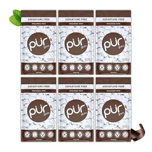 PUR Gum | Aspartame Free Chewing Gum | 100% Xylitol | Natural Chocolate Mint Flavored Gum, 55 Pieces (Pack of 6)
