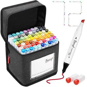 Bianyo 72 Colors Alcohol Markers Set, Dual Tip Art Markers with Fine & Chisel Tips, Black Case with Customizable Card - Ideal for Coloring, Drawing, and Sketching as Thanksgiving & Christmas Gifts Bianyo 72 Colors