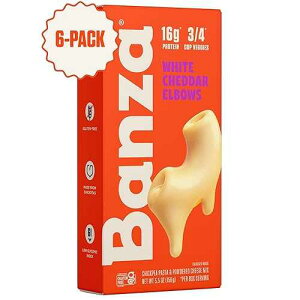 Banza Chickpea Pasta Mac & Cheese High Protein Gluten Free Healthy Pasta Mac & Cheese, Elbows with White Cheddar (Pack of 6)