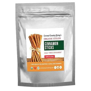Organic Ceylon Cinnamon Sticks, 8 oz Fair Trade Sourced Ceylon Cinnamon Sticks From Sri Lanka, Gluten Free Organic Spice for Tea, Baking & Cooking True Cinnamon 3�h Quills Includes eBook Upon Request Coconut Country L