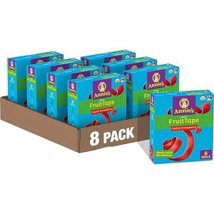 Annie's Homegrown Annie's Organic Fruit Tape, Swirly Strawberry, Non-GMO and Organic Fruit Flavored Snacks, 6 Rolls, 4.5 oz (Pack of 8)