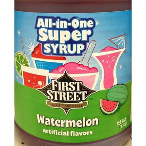 First Street All In One Super Syrup Watermelon 1 Gallon, For Snow Cone Beverage Base Fountain Syrup Slush Shaved Ice