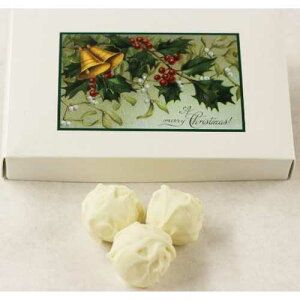 Scott's Cakes �s���A�z���C�g�`���R���[�g�ŕ���ꂽ�I�����W�t���[�c�g�����t�A1�|���h�̃��h���M������ Scott's Cakes Pure White Chocolate Covered Orange Fruit Truffles in a 1 Pound Mistletoe Box