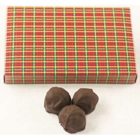 Scott's Cakes ダークチョコレートで覆われたオレンジマジパントリュフ、8オンス入り。クリスマスチェック柄ボックス Scott's Cakes Dark Chocolate Covered Orange Marzipan Truffles in a 8 oz. Christmas Plaid Box
