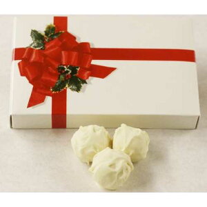 Scott's Cakes �z���C�g�`���R���[�g�ŕ���ꂽ�X�g���x���[�}�W�p���g�����t�A8�I���X����B���{���ƃz���[�{�b�N�X Scott's Cakes White Chocolate Covered Strawberry Marzipan Truffles in a 8 oz. Ribbon-n-Holly Box