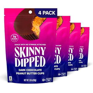 SkinnyDipped Dark Chocolate Peanut Butter Cups, 2g Sugar per Cup, Keto Friendly, Low Carb, Gluten Free, 3.2oz, 4 Pack (24 Cups Total) SkinnyDipped Dark Chocolate Peanut Butter Cups, 2g Sugar per Cup, Keto Friendl