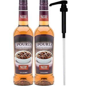 Upouria Butter Pecan Coffee Syrup Flavoring, 100% Vegan, Gluten-Free, Kosher, 750 mL Bottle (Pack of 2) with Coffee Syrup Pump Upouria Butter Pecan Coffee Syrup Flavoring, 100% Vegan, Gluten-Free, Kosher, 750 mL