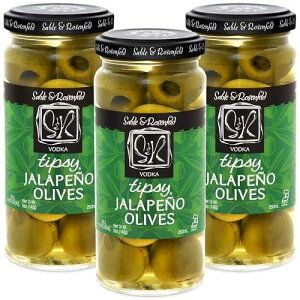 Sable & Rosenfeld Vodka Kicked Jalapeno Tipsy Olives, 5-Ounce Glass Jars (Pack of 3)