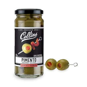 �m�� Collins Chicago Collins Colossal Martini Pimento Olives | Premium Garnish for Cocktails, Martinis, and Salads, Snack Trays, Charcuterie, Cheese Plates, Condiment Olives 10oz