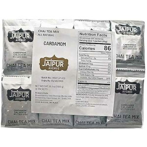 Jaipur Avenue Cardamom Chai Tea Mix Crafted with All-Natural Assam Black Tea, Cardamom, Cane Sugar, and Premium Dry Milk - Preservative-Free, Gluten-Free, Authentic Indian Chai Tea Latte (50 Packets) Jaipur Avenue Car