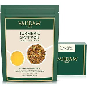 VAHDAM, Turmeric Saffron Herbal Tea Loose Leaf 100g (50 Cups, 3.5oz) Blend Of Turmeric Tea, Saffron Tea & Fresh Spices Whole Loose-Leaf Tisane Vacuum Sealed for Freshness