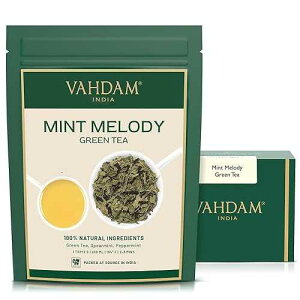 VAHDAM, Mint Green Tea Loose Leaf (50+ Cups, 3.5 oz) Cool Peppermint Tea With Himalayan Green Tea Leaves Low Caffeine High Elevation Grown Vacuum Sealed for Freshness VAHDAM, Mint Green Tea Loose Leaf (50+ Cups, 3
