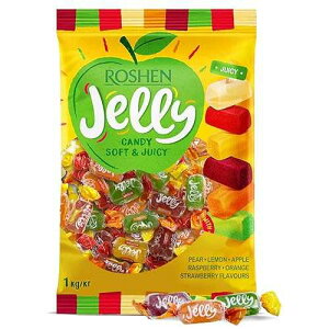 Roshen Jelly Candy, Mixed Fruit, 2.2 lb (1kg) Bulk Pack, Soft Fruit Jellies with Crystalline Sugar in Pear, Apple, Orange, Lemon, Strawberry & Raspberry Flavors, Individually Wrapped Gems, Pectin-Based, Kosher,