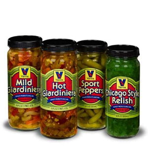 Vienna Beef Vienna Condiment Variety 4-Pack (1 Jar Hot Giardiniera, 1 Jar Mild Giardiniera, 1 Jar Sport Peppers, 1 Jar Bright Green Relish)