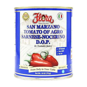 Flora Fine Foods Flora Foods Tomatoes San Marzano DOP | 28 oz (793g) | Winner 100% Italian Quality | Imported, No Fat, Gluten Free, No Cholesterol
