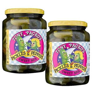 ?? ??? ?? & ?? ??? ??, 2? ? 24?? ? Tony Packo's Sweet Mix Pickles & Peppers, 24 oz Glass Jars, Pack of 2, Gourmet Pickle Mix with Bell Peppers, Cucumbers & Onions, with Pulp Jar Separators