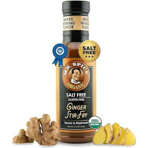 Mr. Spice Organic Ginger Stir Fry Sauce, Salt Free Stir Fry Sauce (0 mg/serving), Gluten Free, Low Sodium Sauces for Marinade, Wok & Air Fryer, No Salt Award-Winning Flavor, 13.5 Ounce (Pack of 1) Mr. Spice O