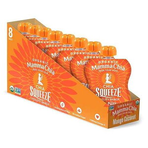 Mamma Chia Organic Vitality Squeeze Snack, Mango Coconut, 16- 3.5 Ounce Chia Vitality Snacks, USDA Organic, Non-GMO, Vegan, Gluten Free, and Kosher. Fruit and Vegetables with only 70 Calories