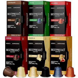 Bestpresso Coffee for Nespresso Original Machine 120 Aluminum pods Certified Genuine Espresso Variety Pack mix Flavored and Dark roast, Pods Compatible with Nespresso Original Bestpresso Coffee for Nespresso Original Machine