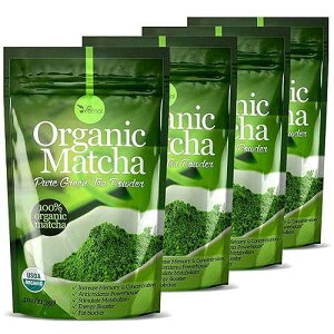 uVernal �I�[�K�j�b�N�����Β��p�E�_�[ 4 �p�b�N - �X���[�W�[��x�[�L���O�p 100% �����Ȗ��� - 4 �I���X by uVernal 4 Pack uVernal Organic Matcha Green Tea Powder- 100% Pure Matcha for Smoothies and Baking - 4oz by uVerna