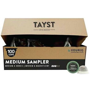 Tayst Coffee Roaster Tayst Coffee Pods, Medium Sampler Box Medium Roast, K Cups Compatible with Keurig Coffee Maker, Sustainable Single Serve, Pack of 100