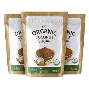 Jans Organic Coconut Sugar (Pack of 3) ? Unrefined Natural Sweetener, Gluten Free, Non-GMO, Low Glycemic Coco Sugar ? Organic Coconut Palm Sugar for Baking, Coffee, Tea & Cooking Jans Organic Coconut Sugar (Pack