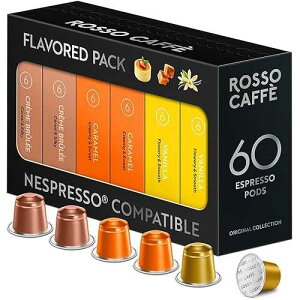 ROSSO CAFFE 60 Espresso Coffee Pods for Nespresso Original Machines - Pack of Premium Capsules, 4 Rich and Balanced Flavors (Chocolate, Vanilla, Creme Caramel, Hazelnut) ROSSO CAFFE ROSSO CAFF 60 Espresso Coffee Po