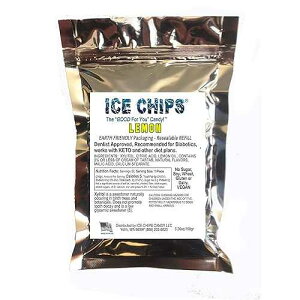 ICE CHIPS �L�V���g�[�� �L�����f�B�A5.28 �I���X�̑傫�ȍĖ����\�ȃ|�[�`����B��Y���������O���e���t���[�i�������j ICE CHIPS Xylitol Candy in Large 5.28 oz Resealable Pouch; Low Carb & Gluten Free (Lemon)