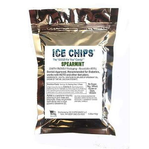 ICE CHIPS �L�V���g�[�� �L�����f�B�A5.28 �I���X�̑傫�ȍĖ����\�ȃ|�[�`����B��Y���������O���e���t���[�i�X�y�A�~���g�j ICE CHIPS Xylitol Candy in Large 5.28 oz Resealable Pouch; Low Carb & Gluten Free (