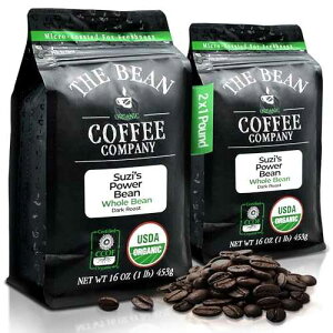 The Bean Coffee Company The Bean Organic Coffee Company Suzi's Power Bean, Dark Roast, Whole Bean Coffee, 16-Ounce Bags (Pack of 2)